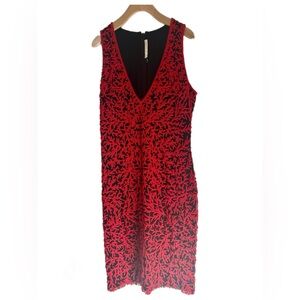 Naeem Kahn Elegant Red and Black Sleeveless Beaded Dress
